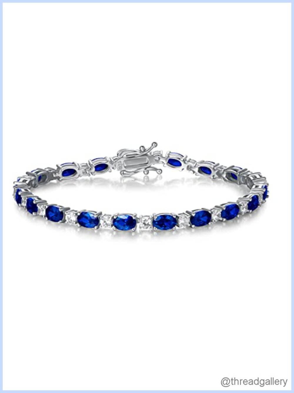 Sterling Silver Tennis Bracelet 7 inch Simulated Sapphire Prong Setting